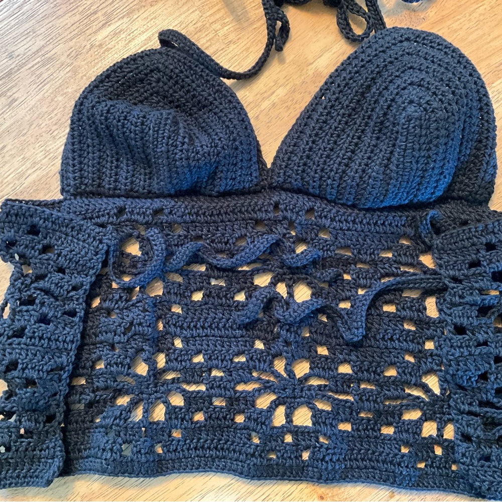 For @floridagurl337 Hand Crafted Halter Crochet Off the Shoulder Crop Top Boho - Picture 6 of 8